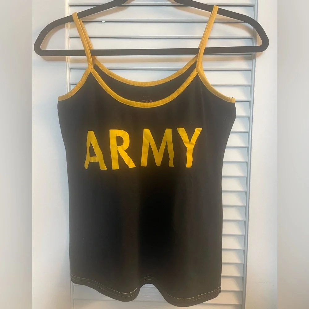 Rothco Women’s XL ARMY Tank, Black Tank with Yellow Lettering & Trim - Picture 3 of 5